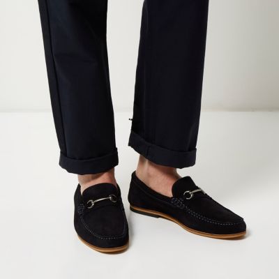 Navy snaffle loafers